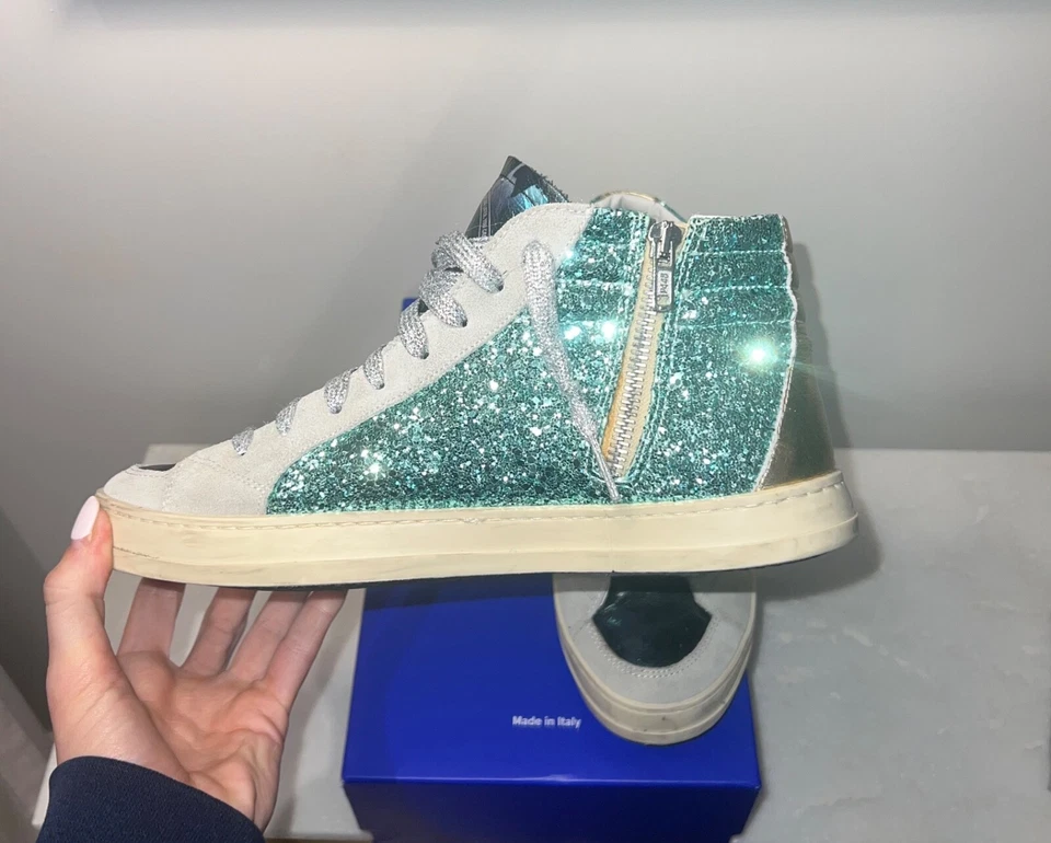 P448 Skate Panter Zapatillas Altas Brillo Verde Azulado Dorado Metálico 40 Foto 3 de 4