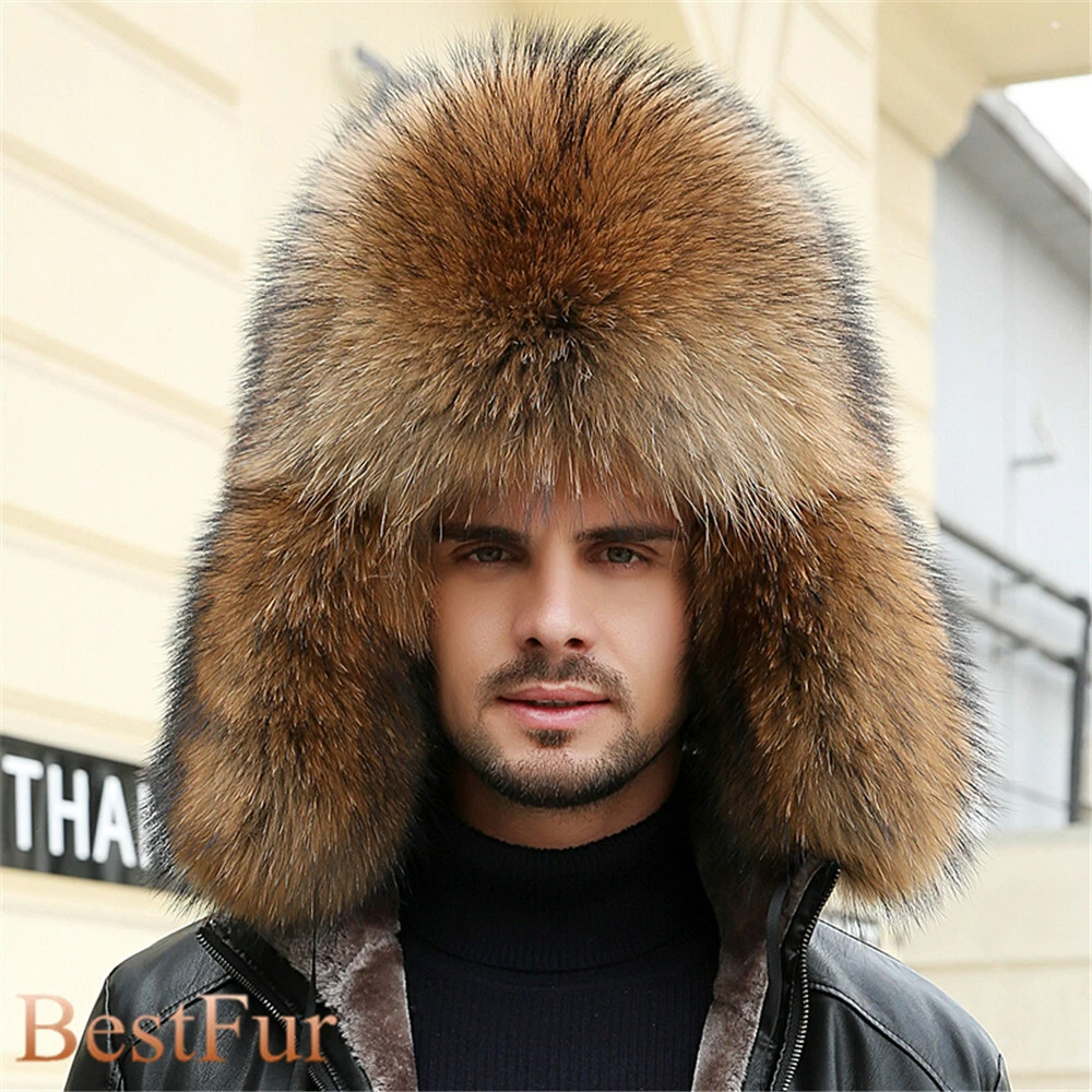 Male Real Fox Fur Hat Full Covered Russian Ushanka Hat Cossack