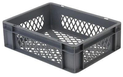 LA-KA-PE Transport-Stapelkorb 400x300 mm (LxB), grau, Wände + Boden durchbrochen, aus PP