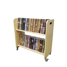 Wood Book Cart Library Cart Pew Cart Magazine Rack Moving Cart Rolling Storage
