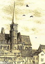 ACEO PRINT OF PAINTING DRAWING RYTA CHURCH CROW Landscape Art Architecture House