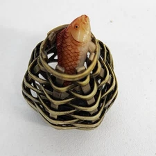 Vintage Multicolor Handcrafted Resin Home Decor Fish in Cage Decorative Figurine