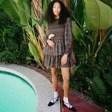 Christy Dawn XS Cecelie Mini Dress Floral Smocked Ruffle Skirt Cottagecore