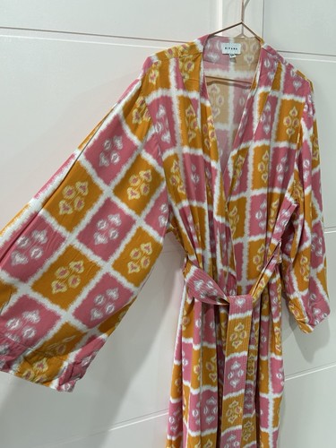 Piyama Robe S/M Kimono Style With Tie Pink Orange - Picture 2 of 9