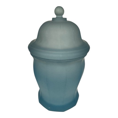 Vintage Indiana Glass Ginger Jar Frosted Blue Satin Lidded Apothecary Canister - Picture 2 of 7