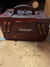 Vintage Singer Sewing Box Accordion Fold Out Wooden Sewing Carry Caddy Organizer