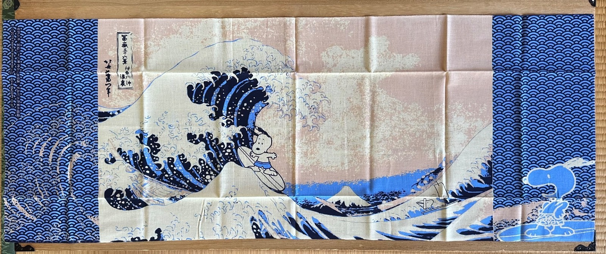 Snoopy Peanuts Tenugui Japan Hokusai Great Wave Red Fuji Chojugiga