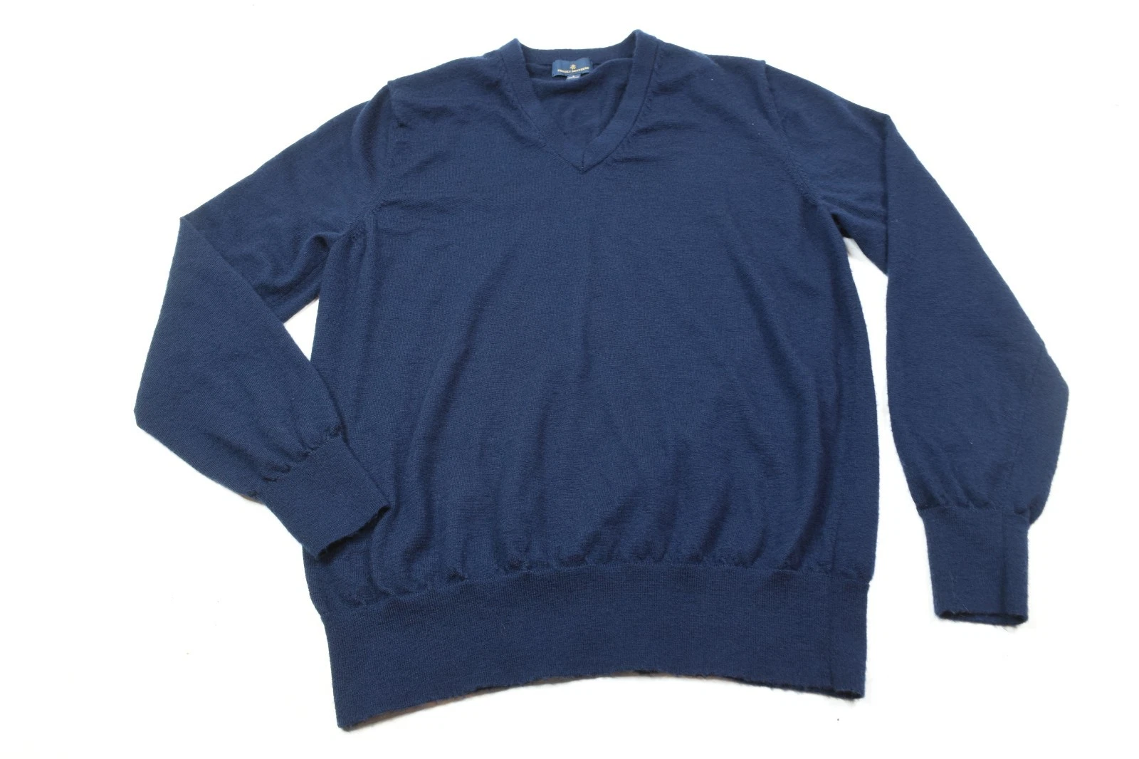 Brooks Brothers Merino Wool Sweater Mens Large Blue Long Sleeve Slim Fit V-Neck