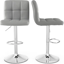 Bar Stools Set of 2, Modern PU Leather Height Adjustable Barstools with Back, Fo