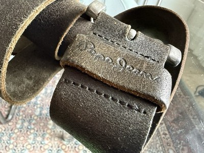 PEPE JEANS 131 cm Herren-Leder-Gürtel,schwere 7cm Schnalle,Schwarz,103+5cm Breit