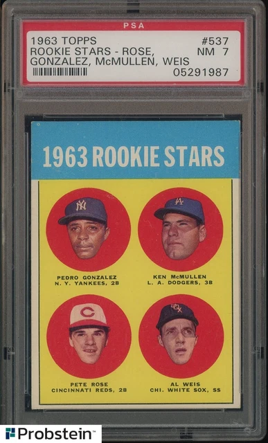 1963 Topps #537 Rookie Stars mit Pete Rose RC Rookie PSA 7 NM "LOOKS NICER"