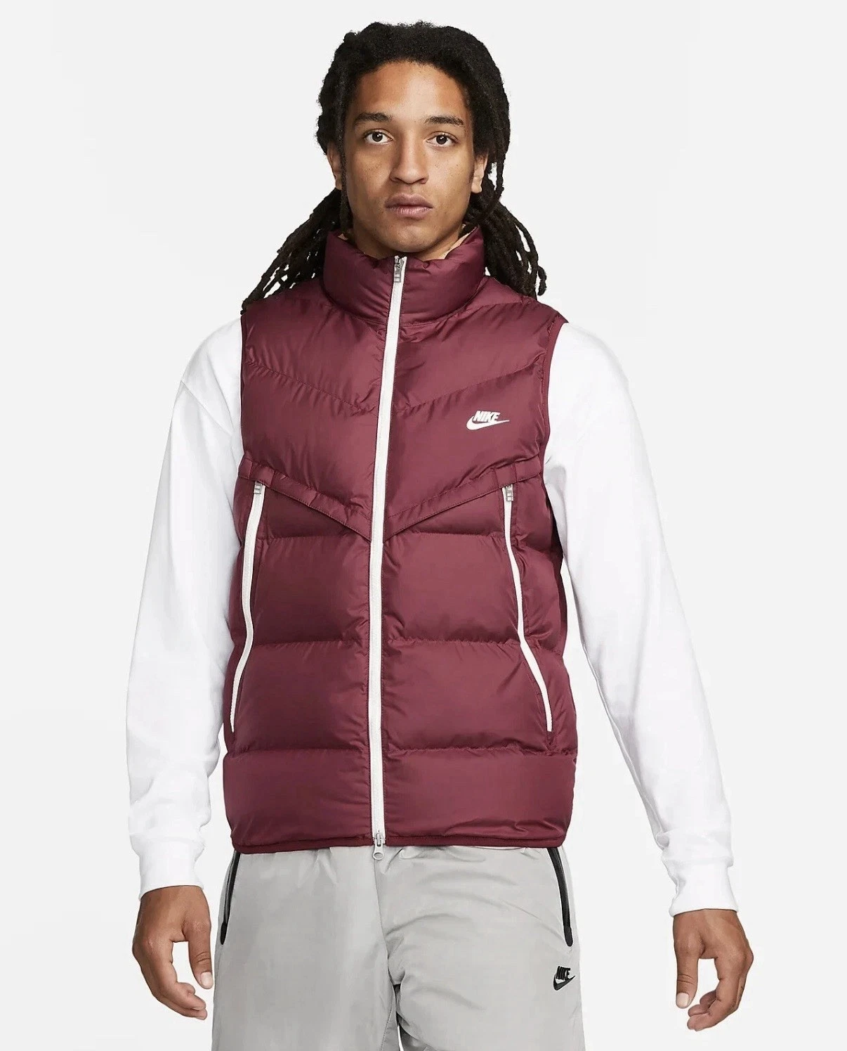Nike puffer vest jacket Storm Fit windrunner burgundy Men’s Size Large 21x27