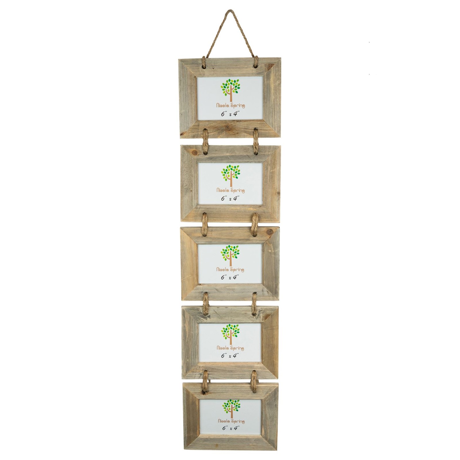 Nicola Spring Rustic Wooden Hanging Photo Frame - 5 Photos - 6 x 4" - Natural Brown - Image 2
