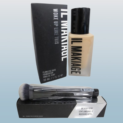 IL MAKIAG WOKE UP LIKE THIS FLAWLESS BASE FOUNDATION #75 1 OZ + #100 BRUSH !