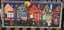 Huge! "Yehtac" Cathey Kalista Outsider Folk art Painting Halloween Scene 52"x23"