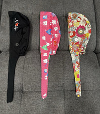 Lot of 3 Unisex Medical Tie-Back Scrub Caps w/ Buttons, Cotton Blend, One Size