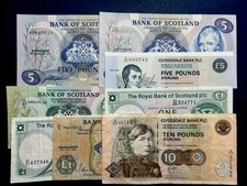 Lot Scotland 1968-1990: 1, 5, 10 Pounds, 8 Notes F To XF+, Two Sequential
