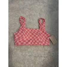 NWT Wilo Pink Checkerboard Pattern Sports Bra Activewear S