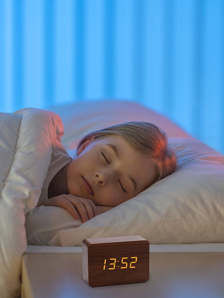 Digital Wooden Alarm Clock Electric Bedroom Desk Clock Sound Control