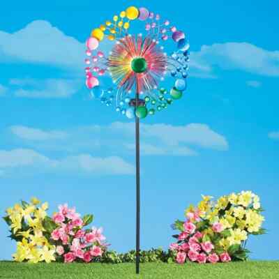 3 Fuß solarbetriebene Glasfaser Regenbogen Kaleidoskop Garten Wind Spinner Pfahl