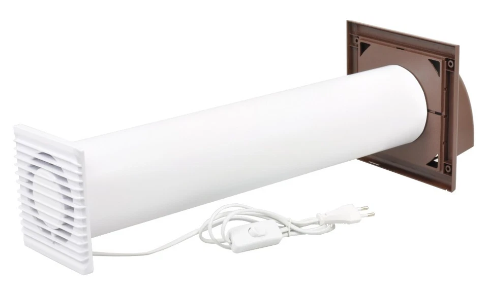 SYSTERM Klein Leise Lüfter Set 100mm + Lüftungsrohr + Aufnahme + Kabel - Braun 93 m3/h