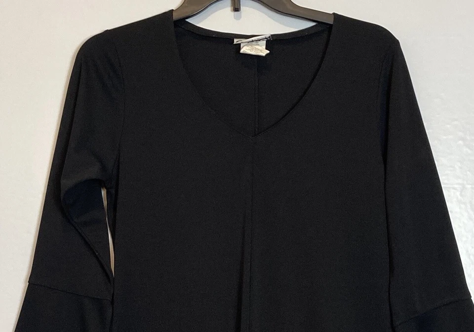 Y2K Vintage GAS Black Fairy Grunge Midi Dress Size M Bell Sleeve V-Neck Goth 90s - Image 3 of 4