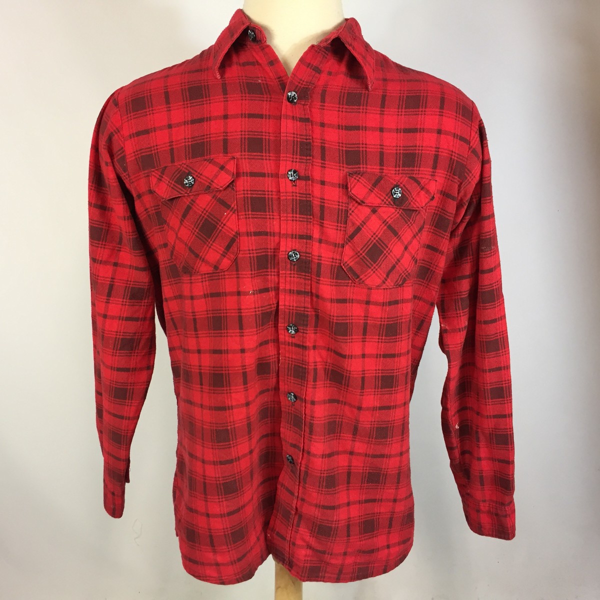 Vintage 60s 70s Distressed Thin Worn Faded Red Flannel Board