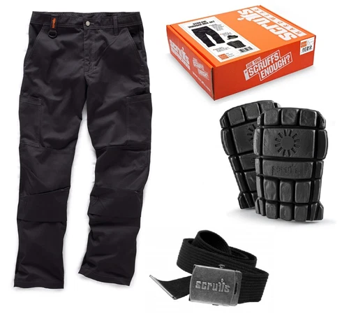 SCRUFFS HAMPTON TROUSER Boxed SET WITH KNEE PADS,CLIP BELT 36" waist