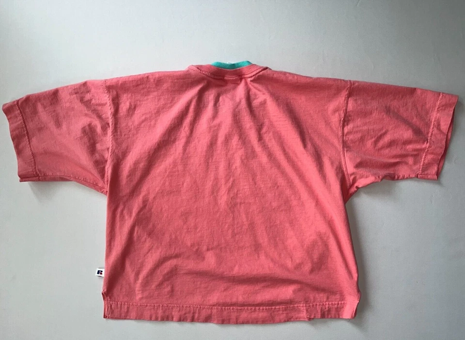 Vintage Russell Athletic Womens Sz M Barbie Style Crop Shirt 2 Collar Made USA - Image 4 of 4