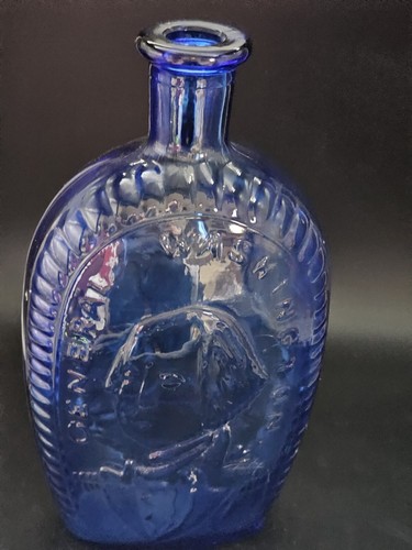 George Washington General Cobalt Blue Embossed Glass 8.5" Bottle American Eagle