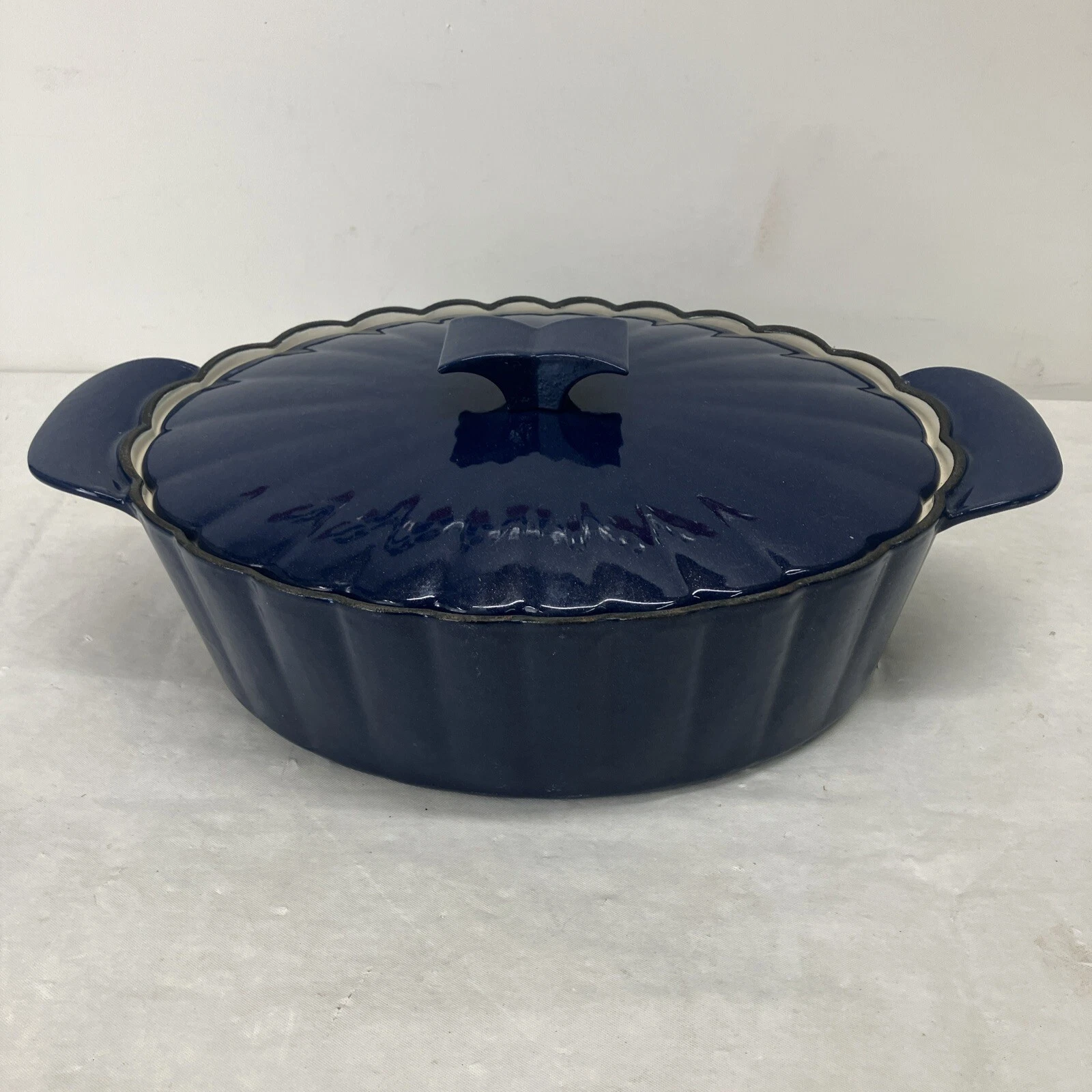 Vintage Technique Cast Iron Blue Enamelware 11" Dutch Oven W/ Lid