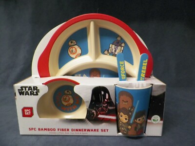 Star Wars VII Force Awakens 5pc Bamboo Dinnerware Set Kids Child BB-8 Rey Finn