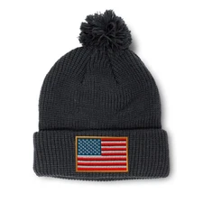 Pom Pom Beanies for Women American Embroidery Winter Hats for Men Skull Cap