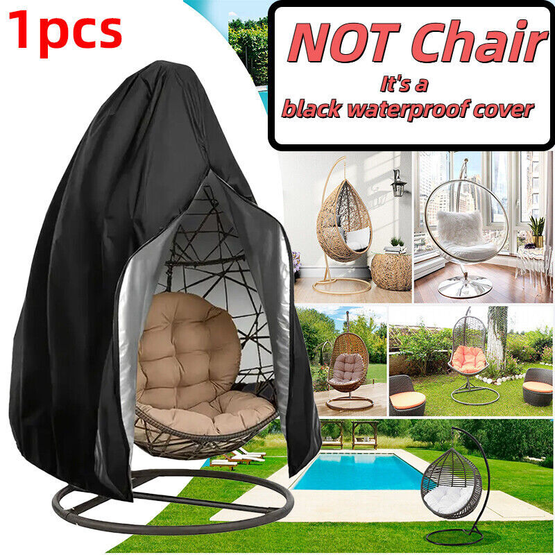 Patio Egg Chair Covers with Zipper, Weatherproof Wicker Covers Windproof, Black