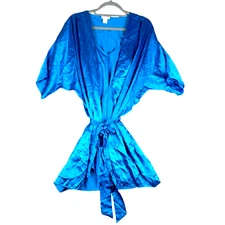 Fantasies by Morgan Taylor Robe Women's 0 Small Blue Pajama Set Silk Dress Belt