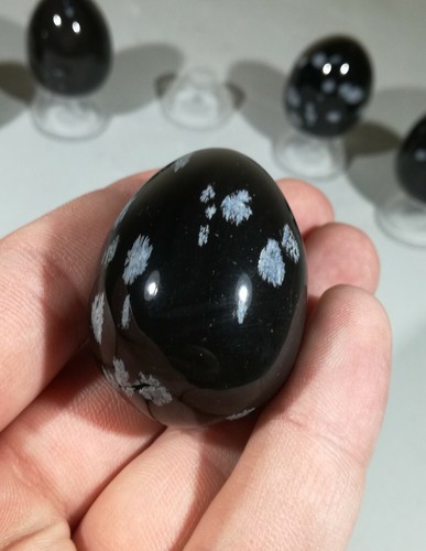 40mm Crystal Gemstone Egg, Howlite, Obsidian, Lepidolite, Rose Quartz With Stand - Picture 78 of 106