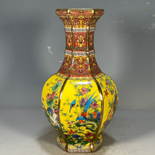 RY China Handmade Painting Cloisonne Porcelain Vase Flower Bird QianLong Mark - Picture 1 of 9