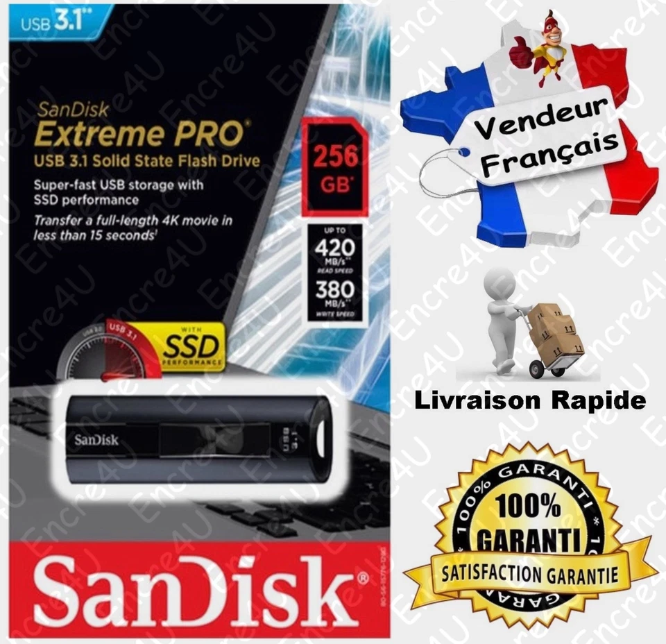 Clé USB 3.1 256 Gb SANDISK Extreme PRO : R420 W380 MB/s - Dispo aussi en 128 Go