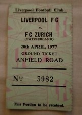 20-4-1977 European Cup Semi Final Liverpool v FC Zurich Ticket Stub