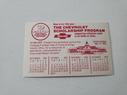 JS15 Ferris State College 1983 Football Chevrolet Pocket Schedule Card - Picture 2 of 2