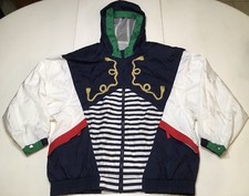 GIACCA SPORT Retro 90s Vintage Hooded Zip Windbreaker Nautical Sz L - EUC