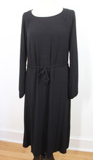 J Jill M Black Long Sleeve Stretch Jersey Shift Tie Belt Dress