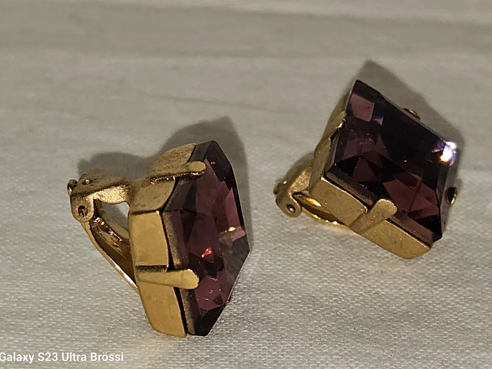 Agatha Ohrclips Clips Kristall Lila Ohrschmuck Vergoldet Neuwertig - Bild 4 von 4