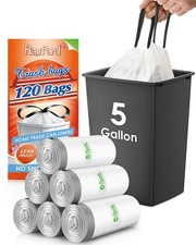 5 Gallon 120 Counts Strong Drawstring Trash Bags 1 Count Pack of 120 , White