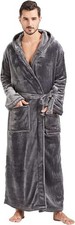 Mens Robes Big and Tall with Hood Two-Tone Flannel Fleece Contrast Bathrobe