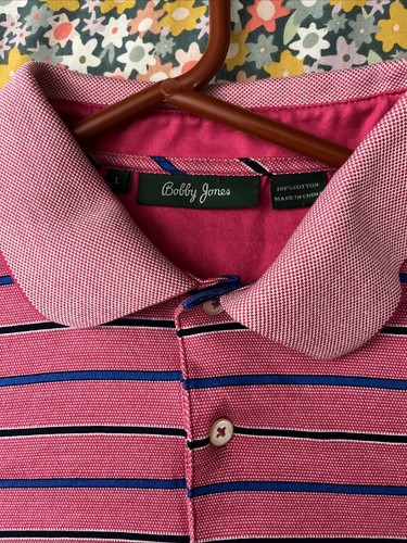 Bobby Jones Golf Polo gestreift rosa mit blauen Streifen Large - Bild 2 von 12