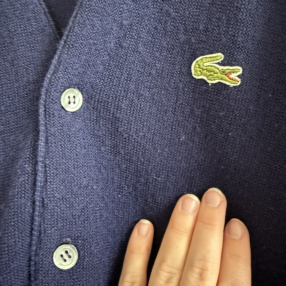 IZOD Lacoste 男式开衫毛衣开衫海军蓝 Orlon 丙烯酸尺寸 XL 复古 — 第 3/4 张图片