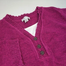 CJ Banks Sweater Womens Size 2X Fuscia Pink 3/4 Sleeve Layered Look Stretch