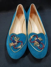 Charlotte Olympia Zodiak Scorpion 🦂 Blue loafers 38.5 EU RARE! EXCELLENT COND