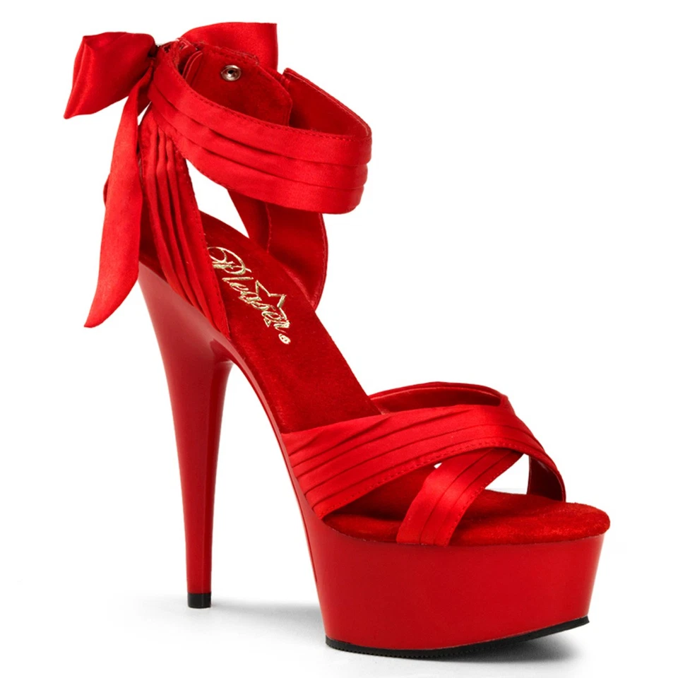 Sale DELIGHT-668 Pleaser High-Heels Plateausandaletten rot Satin mit Schleife 39 - Bild 1 von 1